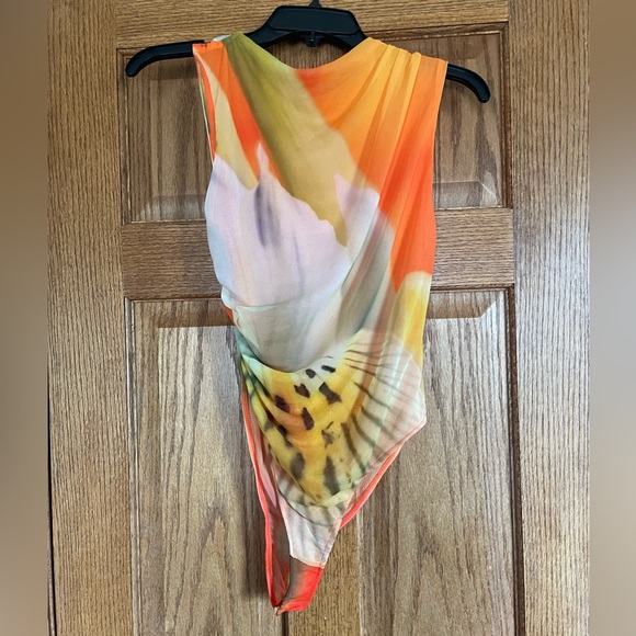 Women’s Zara Draped Tulle Bodysuit. Orange, Size Medium. NWT - Picture 3 of 6